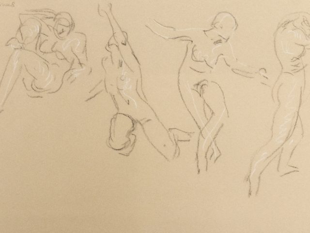 This is a sketch of a figure in motion in 4 different iterations.