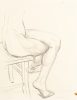 This is a pencil sketch of a pair of nude legs crossed and sitting on a chair.