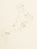 This is a sketch of the profile of a nude woman sitting and leaning back.