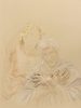 Crayon drawing of two figures with one in front with his arms crossed on his chest.