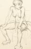 This is a pencil sketch of a nude woman sitting.
