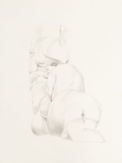 This is a pencil sketch of various abstract shapes that create a pillar.
