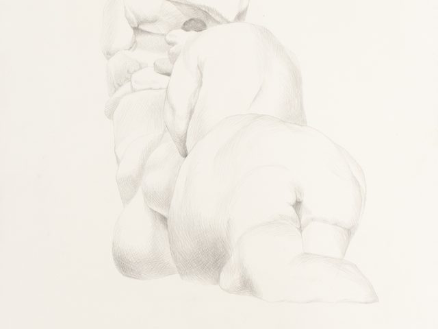This is a pencil sketch of various abstract shapes that create a pillar.