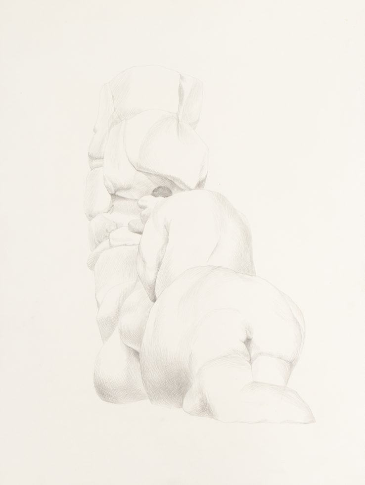 This is a pencil sketch of various abstract shapes that create a pillar.