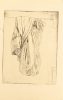 In this etching, a jumble of fabric hangs from a line.