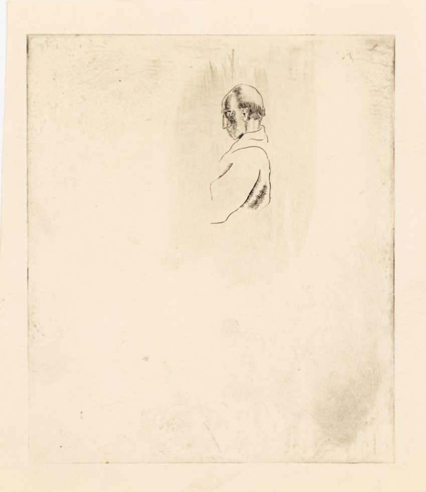 In this drawing, the faint outline of a man's upper body is pictured in the upper right corner of the page.