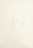 This is a pencil sketch of the head of a man with his eyes closed.