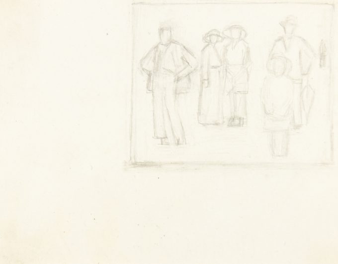 This is a pencil sketch of a group of people in a box at the top right of the page.