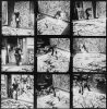 This is several black and white photographs forming a grid. They depict Jackson Pollock painting in his studio.
