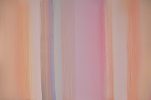 This horizontal painting is a series of pastel colored, blurred lines moving vertically down the cavas. Its colors are mostly oranges, pinks, and some blue.