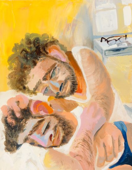 This painting depicts a man holding the head of another man in his lap.