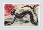 This image shows a watercolor of a strange being with a mermaid tail.